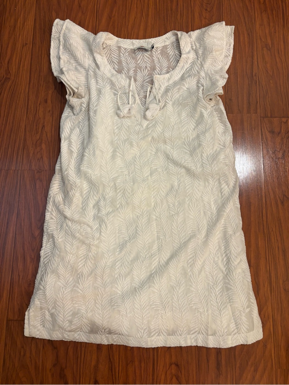 Vineyard Vines Tasseled Embroidered Palm Shift Dres Flutter-Sleeve Womens Medium